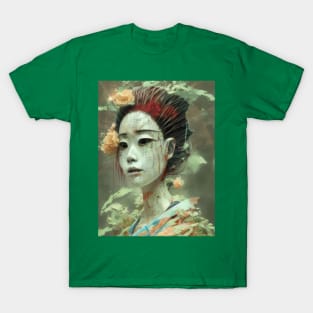 Japanese Geisha Girl Ghost with Flowers T-Shirt